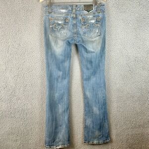 Y2k Rerock Express Jeans Boot Cut Womens 6R 32x31 Distressed Low‎ Rise Denim VTG